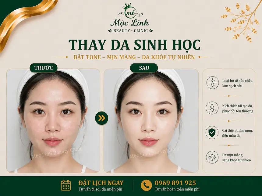 Kết quả thay da sinh học tại Thẩm Mỹ viện Mộc Linh
