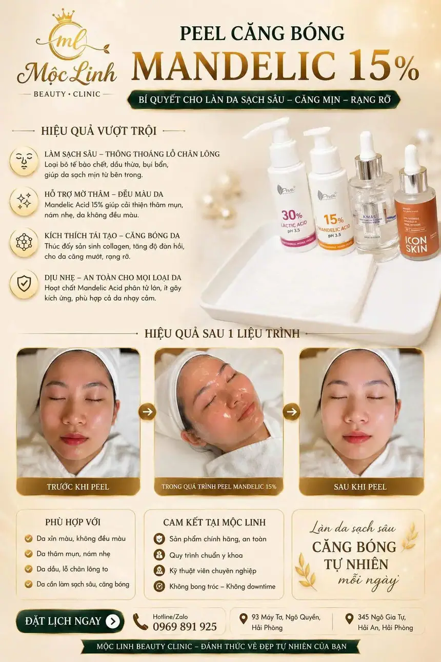 Peel da Mandelic hỗ trợ điều trị mụn hiệu quả tại thẩm mỹ viện Hải Phòng